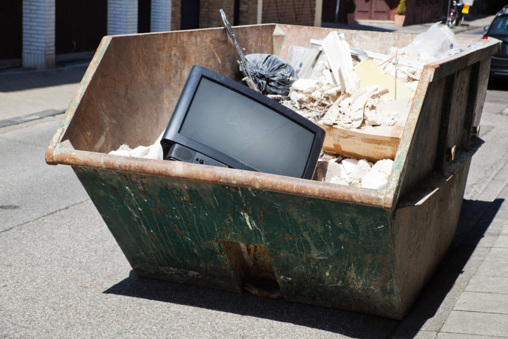 television in recycling skip